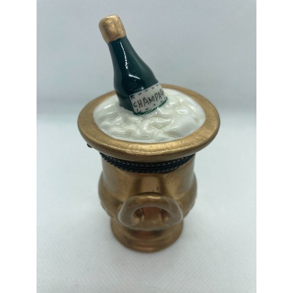 Champagne Ice Bucket Hinged Trinket Valentines Ceramic Jewelry Box - Picture 4 of 7